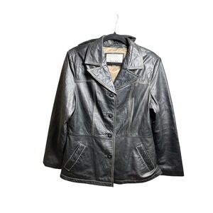 Wilsons Leather Maxima Womens Black Leather Jacket Contrast Stitch Button L